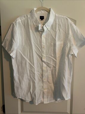J. Crew White Short-Sleeve Linen Button-Down Shirt
